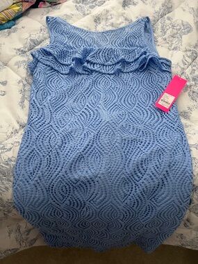 Lilly Pulitzer Light Blue Lace Ruffle Sheath Dress